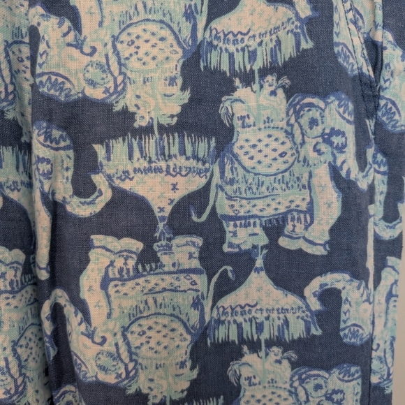 Lilly Pulitzer XS Florita Linen Pant Deep Indigo Elephants Blue White Pull On - Picture 2 of 15